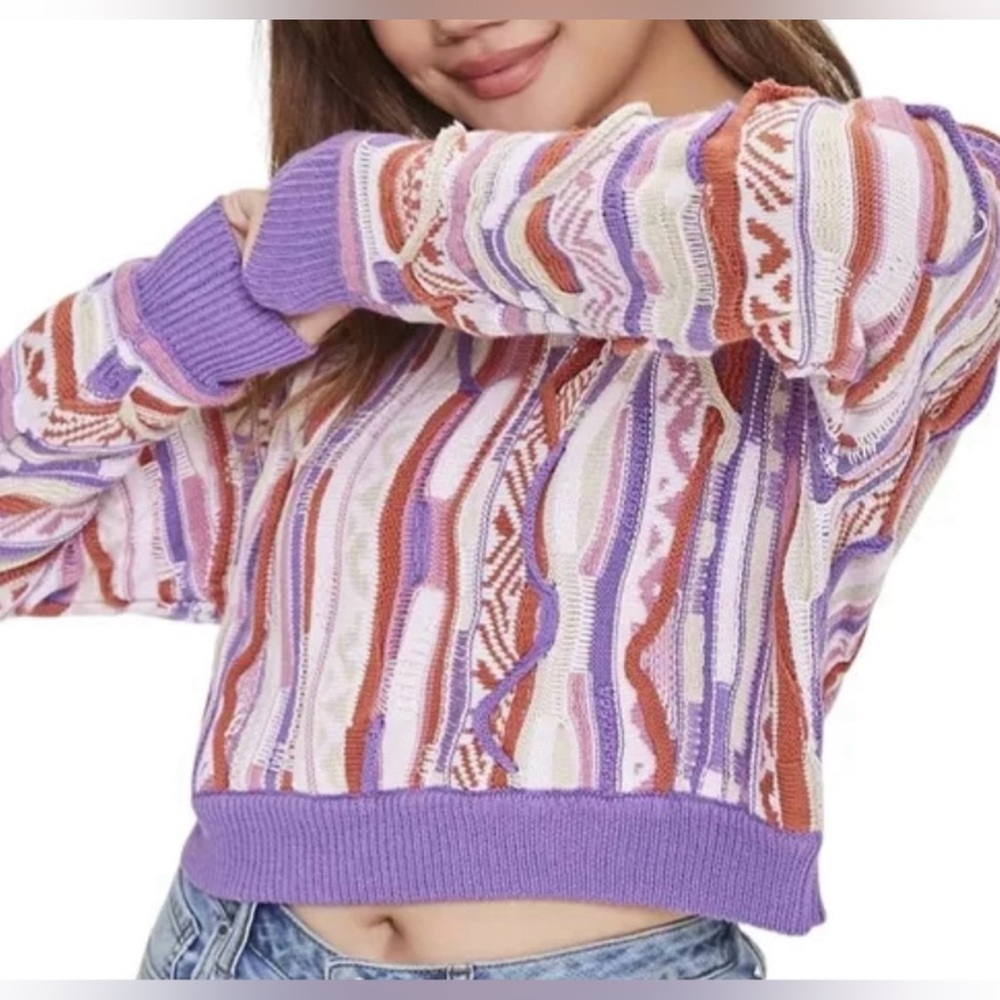 Y2K Coogi Style 3D Knit Sweater S 90s Maximalist Retro Chunky Knit Dopamine Art